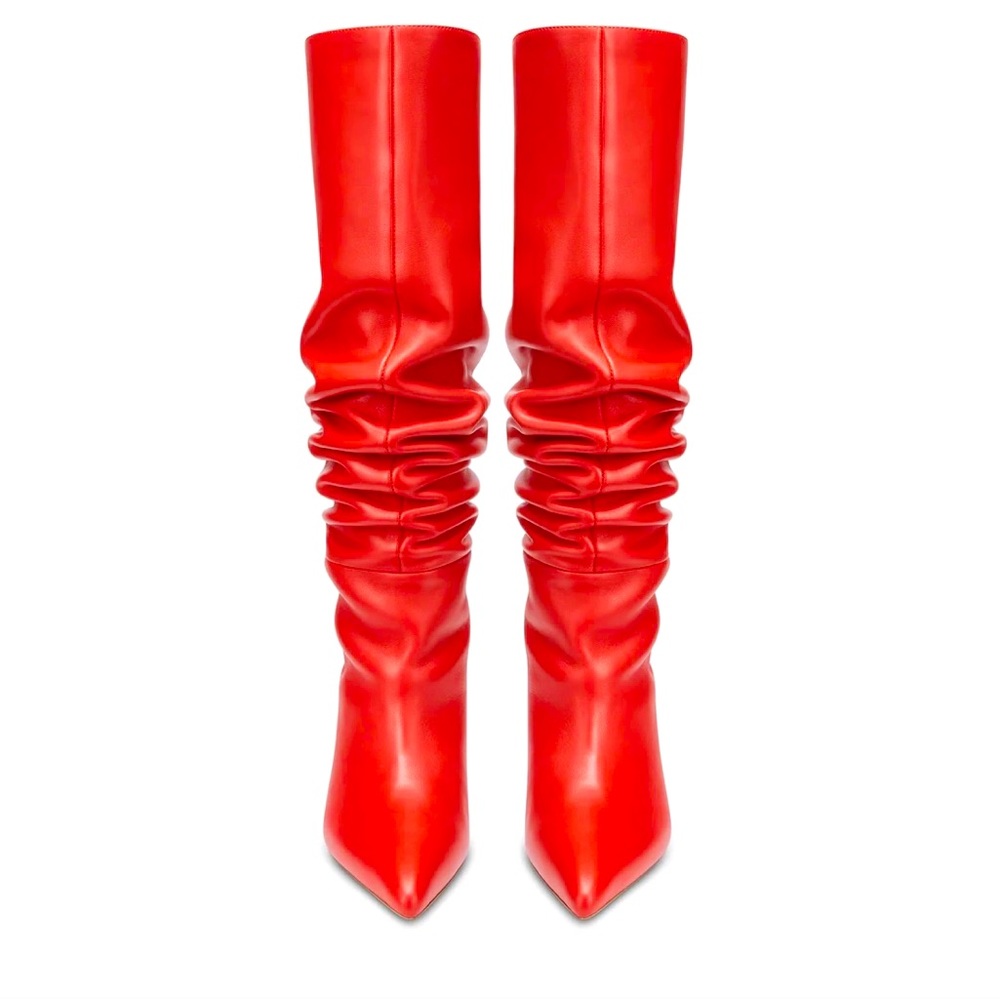 Flor De Maria Knee High Leather Boots in Red.